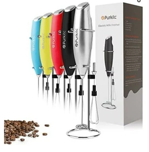 Milk Frother Handheld Detachable with Egg Beating Head, Stand. Silver - Picture 1 of 7