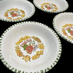 Vintage 1980s CMS Italy Set of 4 Pasta Individual Bowls Hand Painted Spaghetti - Picture 1 of 11
