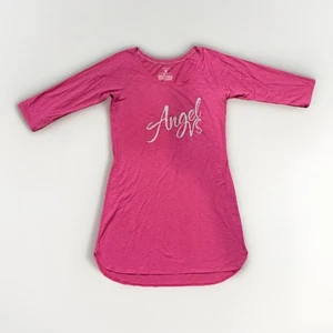 Camicia da notte Y2K vintage Victoria’s Secret rosa caldo argento scintillante logo anteriore taglia M - Foto 1 di 6