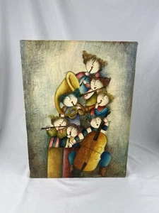 J. Roybal Signed Oil on Canvas Painting Orchestra Children w/ Instruments EUC - Picture 1 of 11