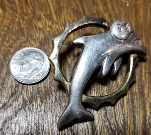 925 Sterling Silver Vintage Miami Dolphins Brooch Pin - Picture 1 of 4
