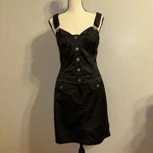 GUESS Overall Kleid Damen Gr. 7 Schwarz Taschen Glanz Stretch Twill Shortall - Bild 1 von 18
