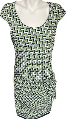 Vestido Studio M Mujer Talla Grande Verde Azul Blanco Estampado Geométrico Acanalado Foto 1 de 4