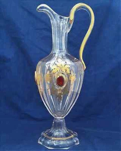 Antique Bohemian Cut Glass Water Jug Decorative 14" 19th ENGLAND - Picture 1 of 12