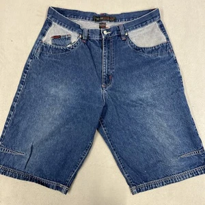 Fubu Denim Jean Shorts Mens 38 Vintage 90s Y2k Embroidered Baggy Carpenter Jorts - Picture 1 of 24