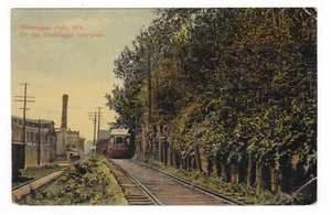 1911 SHEBOYGAN FALLS WISCONSIN INTERURBAN RAILROAD VINTAGE POSTCARD WI MANITOWOC - Picture 1 of 2