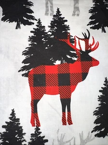 JOANN Red Black White Plaid Deer Elk Pattern Cotton Fabric .75 Y #8 - Picture 1 of 9