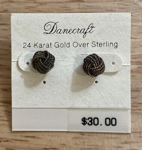 DaneCraft 2 Tone 24 KT Gold Over 925 Sterling Silver Knot Ball Stud Earrings - Picture 1 of 5