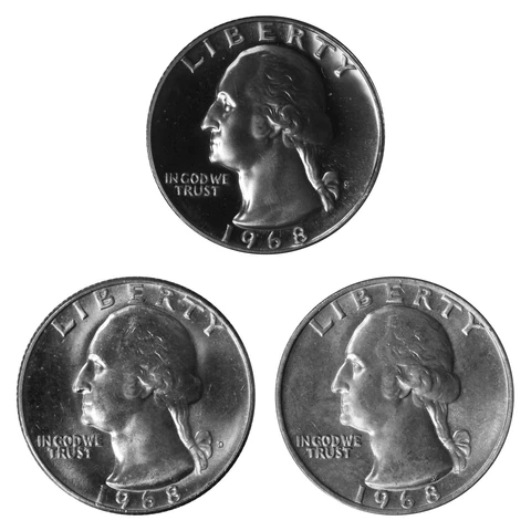 1968 P D S Washington Quarter 25c Year set Proof & BU US 3 Coin lot Cover