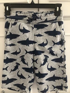 H&M shorts Boys kids Size 9-10 Shorts Drawstring 2 pockets Shark Print soft gray - Picture 1 of 12