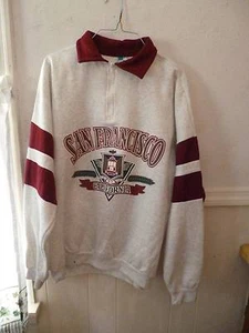 Men's Andy's San Francisco white/lt. gray zip front sweat shirt burgundy trim XL - Picture 1 of 2