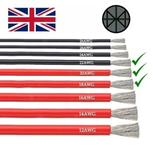 18 / 20 / 22 AWG Flexible Soft Silicone Wire Cable Red & Black Various Lengths - Picture 1 of 18