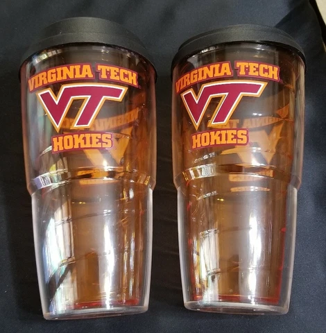 Lot 2 Tervis Virginia Tech Hokies Logo Tumbler Travel Mug w/ Lid Mascot 16 oz Cover