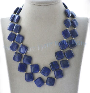 Fashion 12/14mm Square Natural Blue Lapis lazuli Gemstone Beads Necklace 18-56'' - Picture 1 of 4