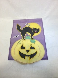 Vintage Hof Flagge Banner Katze Halloween Kürbis lila 15" - Bild 1 von 5