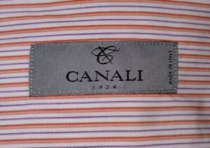 NEW Canali Men's Button Front Spread Collar Red Purple Striped Dress Shirt - 16