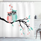Teal and White Shower Curtain Cute Owl Couple Print for Bathroom