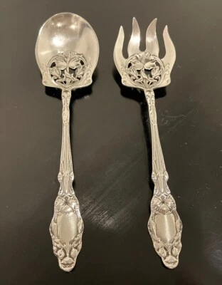 Juego de servir ensalada grande de plata esterlina perforada Gorham VIRGINIANA c1904 Foto 1 de 4