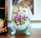 Inarco Vintage Porcelain Egg Vase/Planter Hand Painted 3 Leg Gold Trim