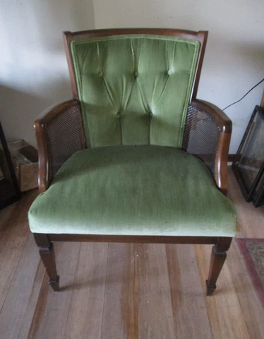 Vintage Mid Century Barrel Back Tufted Upholstered Wood Cane Arm Chair Cover
