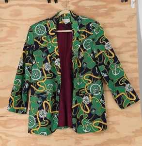Vintage 80's INTRIGUING THREADS Nautical AOP Blazer Womens Large - Picture 1 of 13