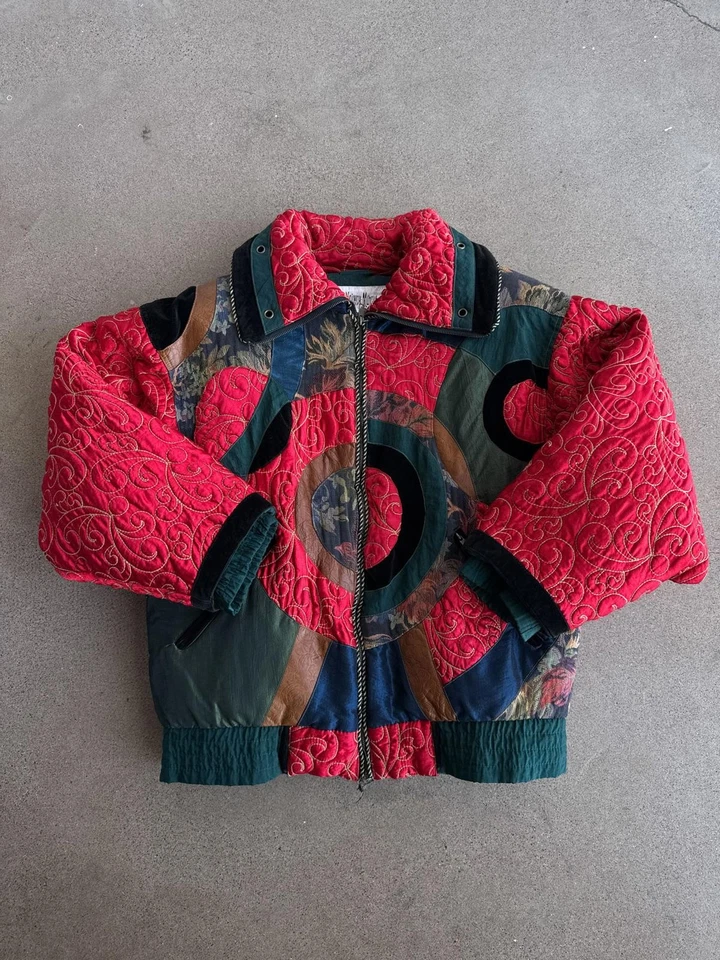 Chaqueta acolchada acolchada acolchada Neiman Marcus vintage de los años 80 para hombre M cuero retazos Foto 1 de 4