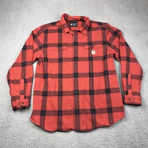 Carhartt Shirt Mens Large Red Black Plaid Flannel Loose Fit Long Sleeve TW4451 - Picture 1 of 9