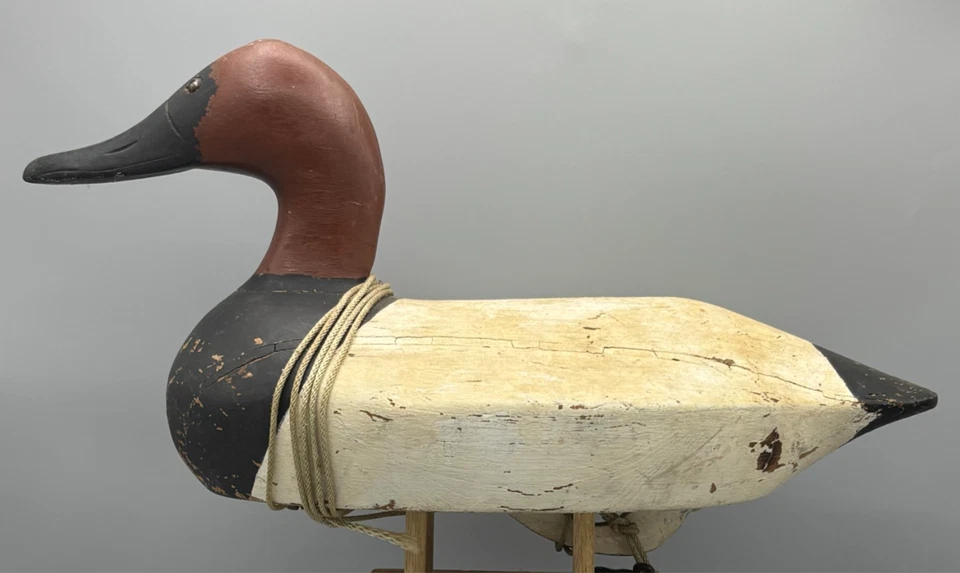 ***BUD BISHOP*** (SENECA LAKE, NY) SEÑUELO DE PATO ANTIGUO DRAKE CON RESPALDO DE LONA Foto 1 de 4