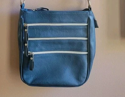 Hermoso! Bolso Bandolera BUENO Azul Marino Ajustable Imitación Cordón Plateado Cremalleras Foto 1 de 4