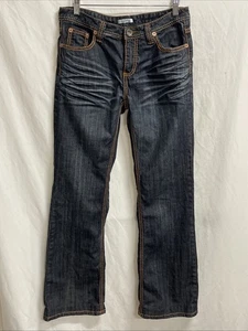 Pantalones de mezclilla estilo para mujer azul lavado oscuro tiro medio corte bootcut punto naranja talla 4 - Imagen 1 de 21