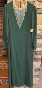 Richilene Green Vintage 100% Silk Formal Long Beaded Dress Size 14 - Picture 1 of 8