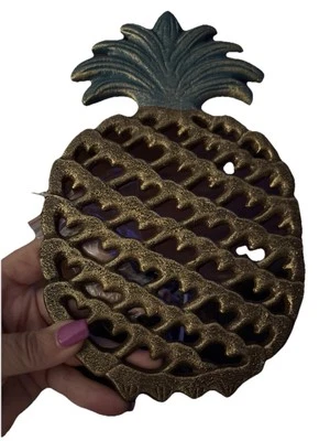 Piña Hierro Fundido Latón Tono Turquesa Trivet Diseño Rústico Vintage  Foto 1 de 2