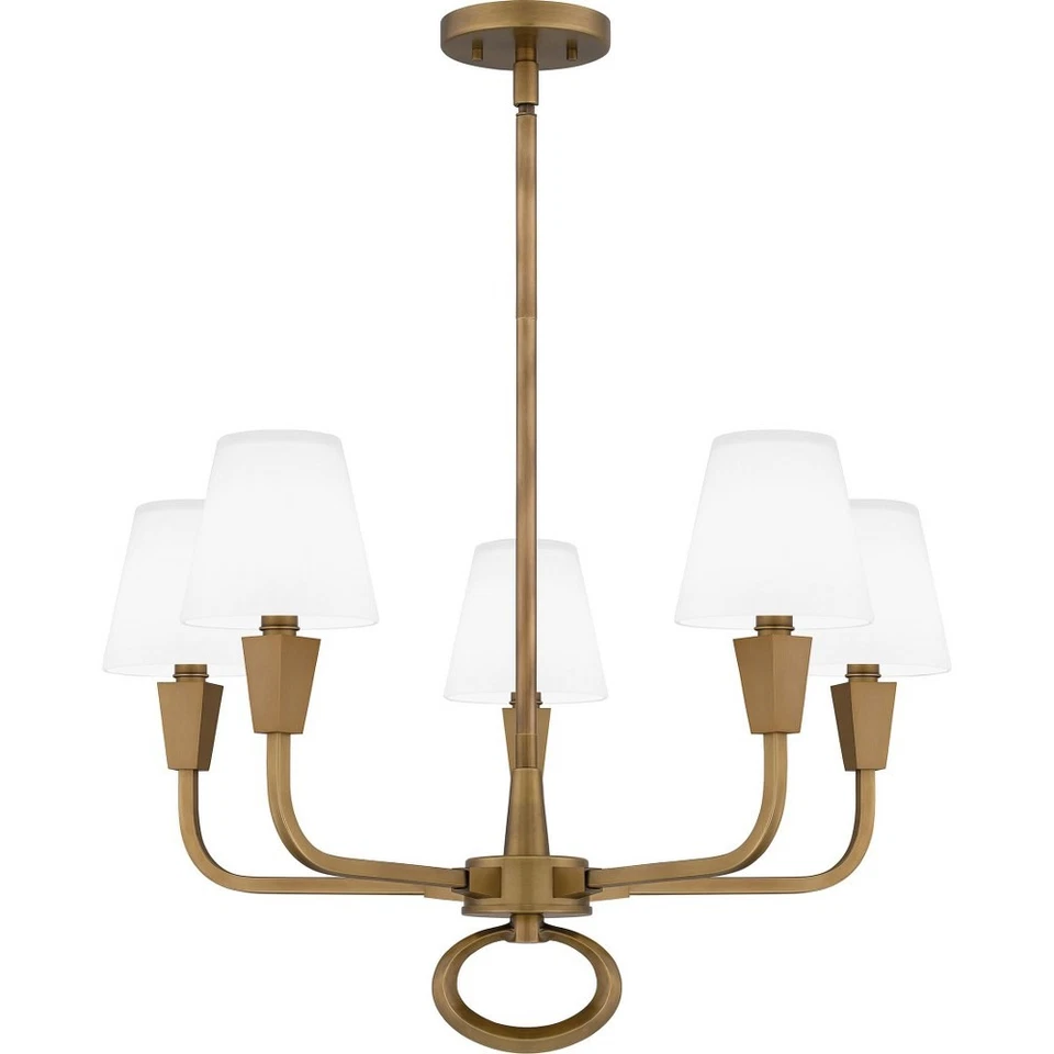 Quoizel Mallory 5 Light Chandelier Weathered Brass/White Glass - MAO5026WS