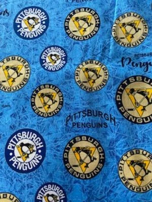 NHL Pittsburgh Penguins Retro Logo Design Cotton Fabric 1/2 Yd x 44" Wide Sykel  - Image 1 of 4