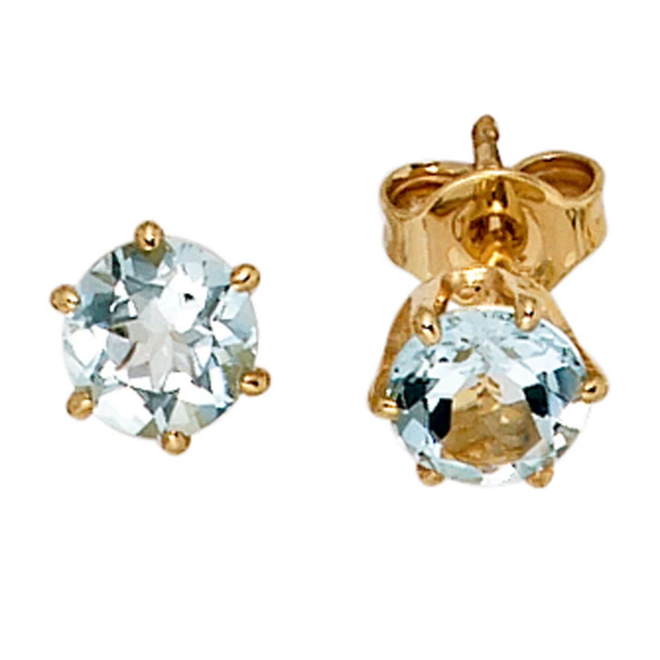 Orecchini Con Acquamarina Azzurra 5,4Mm & 585 Oro Giallo Donna - Immagine 1 di 1