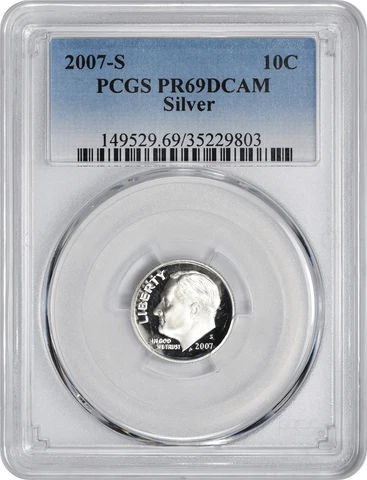 2007-S Roosevelt Dime PR69DCAM Silver PCGS Cover