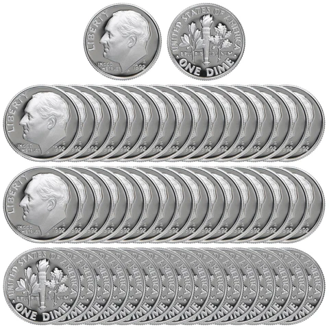 1992 S Roosevelt Dime Roll Gem Deep Cameo 90% Silver Proof 50 US Coins Cover