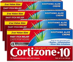 Maximum Strength Soothing Aloe Anti-Itch Cream, 1% Hydrocortisone, 2 Oz. 4 Pack - Picture 1 of 6