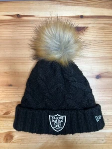 LA LV Raiders AFC NFL Beanie Women’s New Era Cuffed Pom Black Knit Cap Hat OSFM - Picture 1 of 7