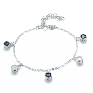 Ladies Solid Sterling 925 Silver 2.5 Carat Blue And White Sapphire Bracelet - Picture 1 of 6
