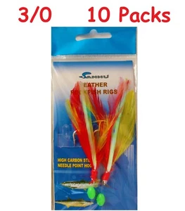 10 paquetes de plataformas rojo-amarillas pluma de bacalao de roca 3/0 2 ganchos cebo de pez roca pluma - Imagen 1 de 1