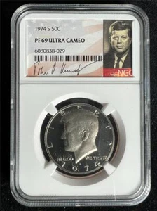 1974 S KENNEDY HALF 50C PF69 ULTRA CAMEO NGC; PR69 DCAM UCAM LOW POP; SKU 3236 - Picture 1 of 2