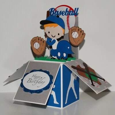 Happy Birthday, Baseball, Handmade Box Pop up greeting card, Anniversary - Image 1 of 4