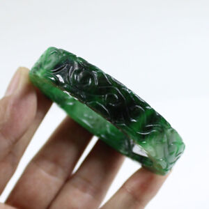 59mm Chinese fashion Hand-carved Emerald Green Jadeite Jade Bracelet Bangle Z506