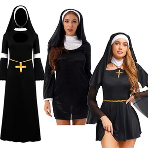 Women Nun Costumes Naughty Nun Dress Outfit Halloween Dress Church Headscarf - Picture 1 of 38