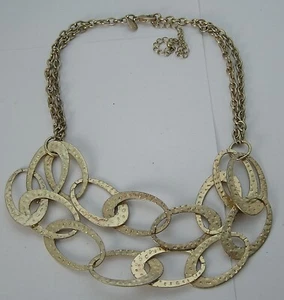Vintage Chico's Layered Textured Large Oval Flat Ring Brushed Gold Tone Necklace - Picture 1 of 6