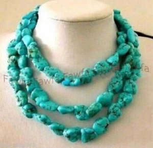 Long 50 Inches Natural 10x14mm Irregular Turquoise Lump Gems Beads Necklaces - Picture 1 of 3