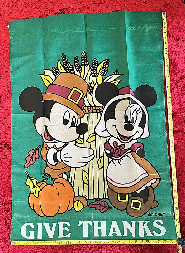Bandera grande de porche de patio Disney 41H x 29W DAR GRACIAS Mickey & Minnie, LN Foto 1 de 2