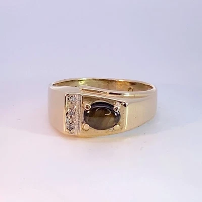 Anillo sintético ojo de gato crisoberilo piedra caballero oro amarillo 10K 4. (MI1068025) Foto 1 de 4