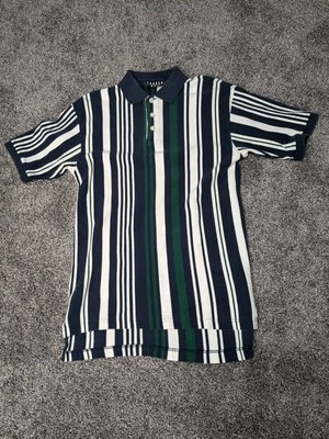Vintage Trader Bay Polo Retro Dad Shirt Mens Medium Blue Green Striped Casual  - Image 1 of 4